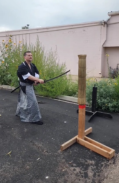 Outdoor sword cutting practice — traditional tameshigiri